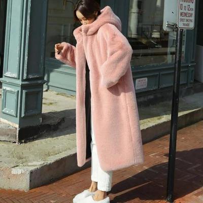 Long Imitation Fur Jacket Hooded Winter Coat Casual Large Size Mink Rabbit Fur Plush Light Luxury