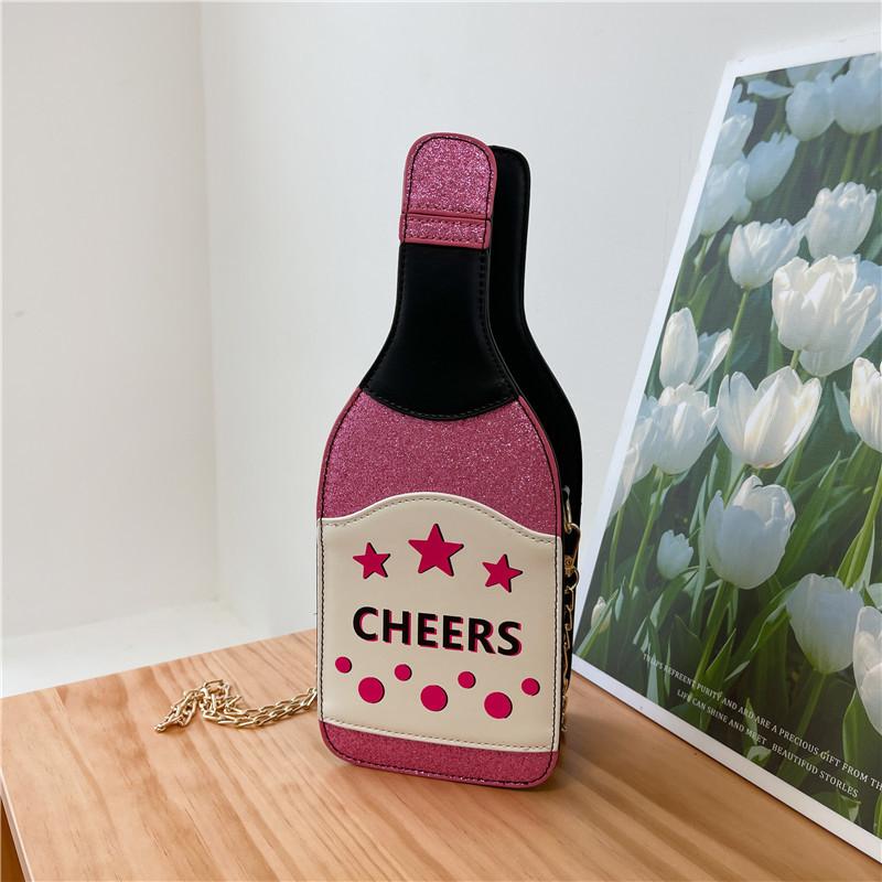 

Осінь 2024, нова мода з блискітками, закордонна пляшка вина, сумка через плече, креативна світловідбиваюча персоналізована жіноча сумка з листами рожевий