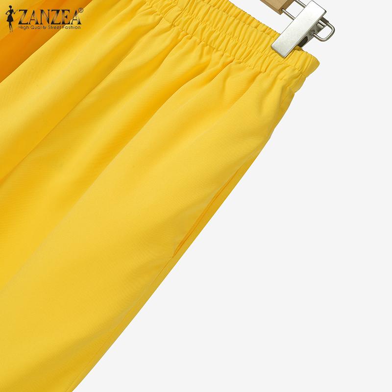 ZANZEA Women Short Sleeve Blouse and Pants Summer Two Piece Suit Sets