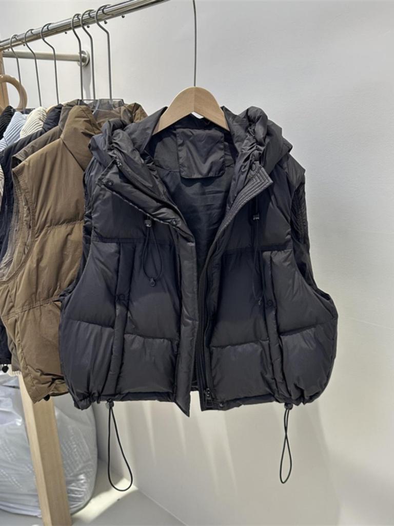 2024 Autumn/Winter Korean-Style Women's Hooded White Duck Down Casual Vest