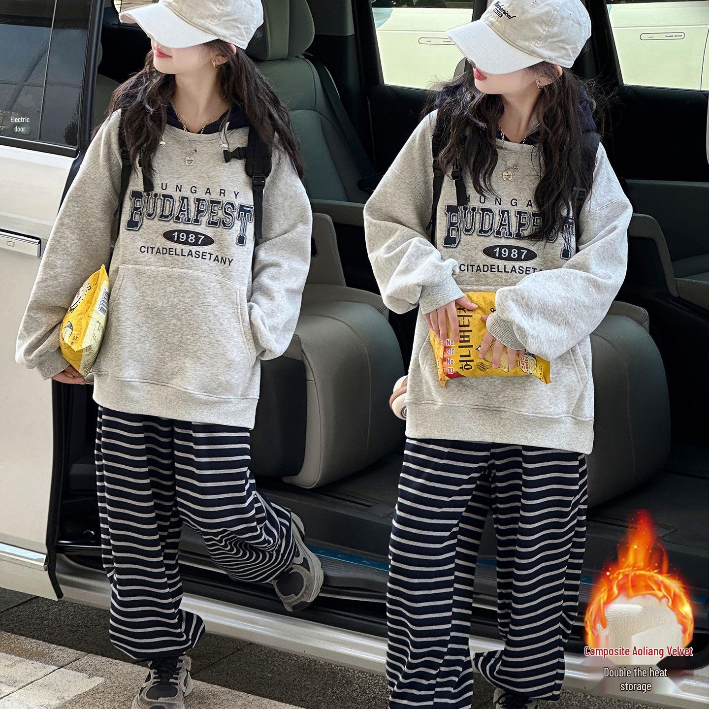 

Комплект из двух предметов из флиса для девочек на зиму 2025: Теплая толстовка с капюшоном и куртка 140 cm