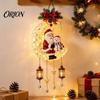 Creative Holiday Gift Christmas Santa Moon Hanging Lamp, Iron LED Lighted Ornament, Glowing Porch Lamp Atmosphere Light for Wall Window Decor