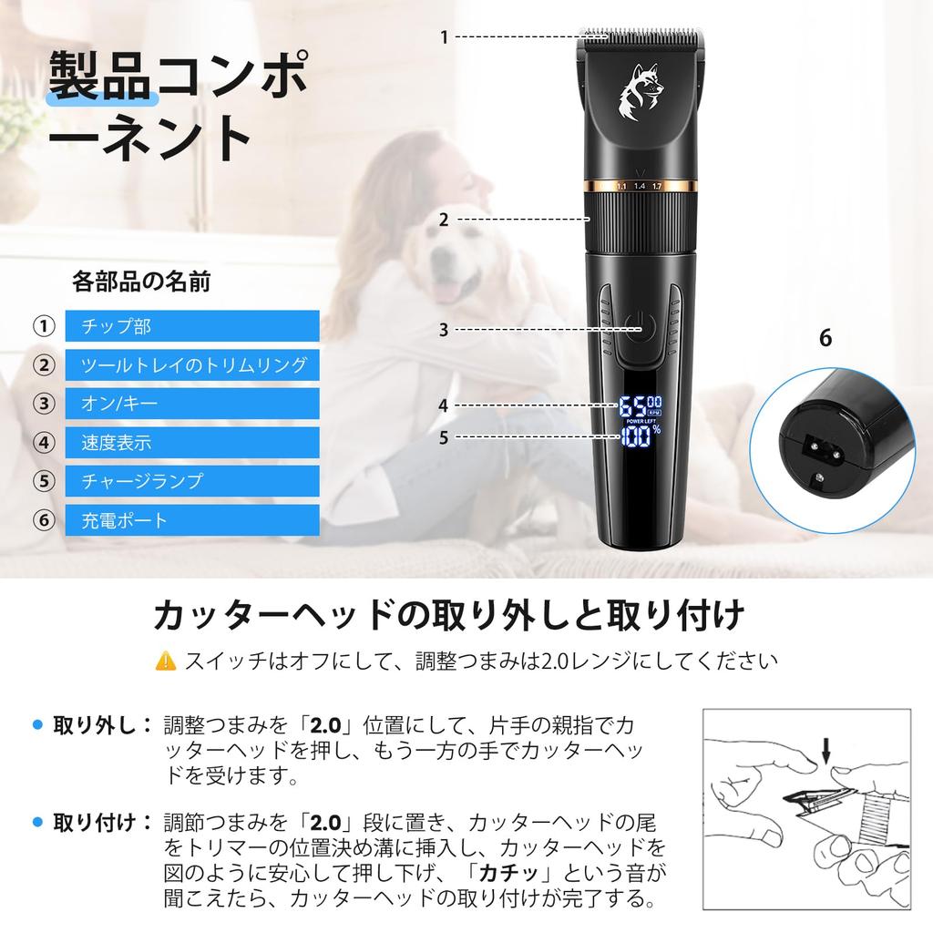 Caseeto Pet Elektrische Haarschneidemaschine für Hunde und Selbst Professionell 5 Stufen Trimmhöhe 2 Geschwindigkeitsstufen 4 Waschbar Ausgezeichnete LED Abnehmbare Hundehaare