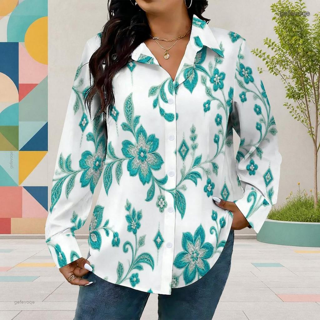 Women Plus Size Long Sleeve Collared Button Front Colorful Striped Print Shirt