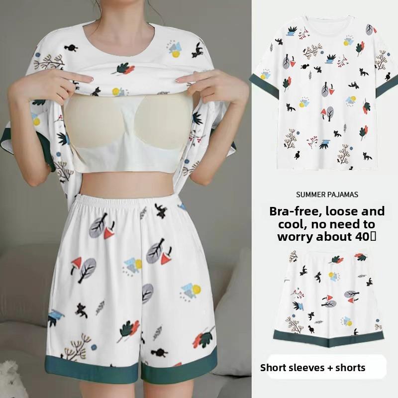 Cartoon Girl Summer Pajamas Set With Chest Padding For Sleep And Lounge Comfort