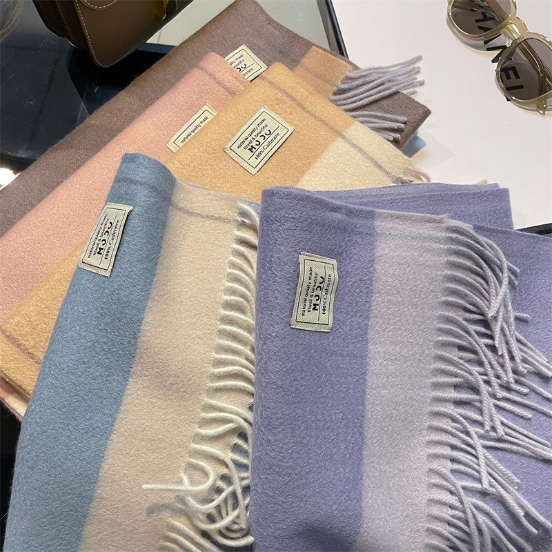 Water ripple pure cashmere double-sided contrasting scarf couple winter women
