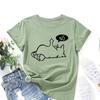 Cat No Cartoon Pattern Cotton T-Shirt Short Sleeve Round Neck Women 2d Print Tops