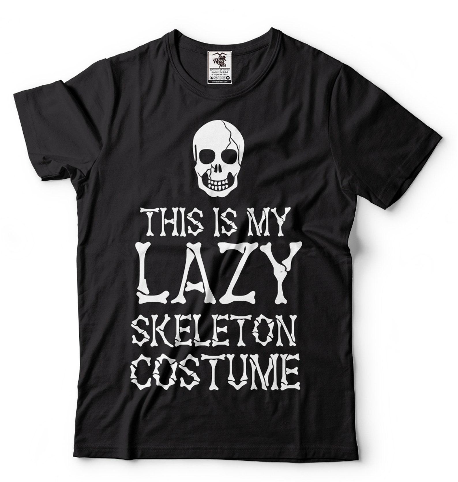 Men s Lazy Skeleton Costume Shirt - Funny Halloween Party Tee 4XL