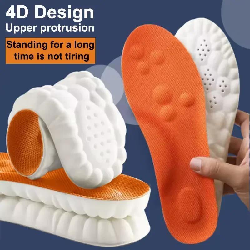 Soft Breathable Shock Absorption Cushion Running Insoles 4D Cloud Technology PU Sole Sports Insoles for Orthopedic Support 2026
