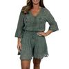 Women's Versatile Slimming Fashion Solid Color Two-piece Crochet Top+shorts Casual Set