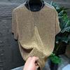Shiny Silk Men O Neck Short Sleeve T Shirt Summer Fashion Hip Hop Punk All-match 2xl Oversize Streetwear Golden Silver Party Bar