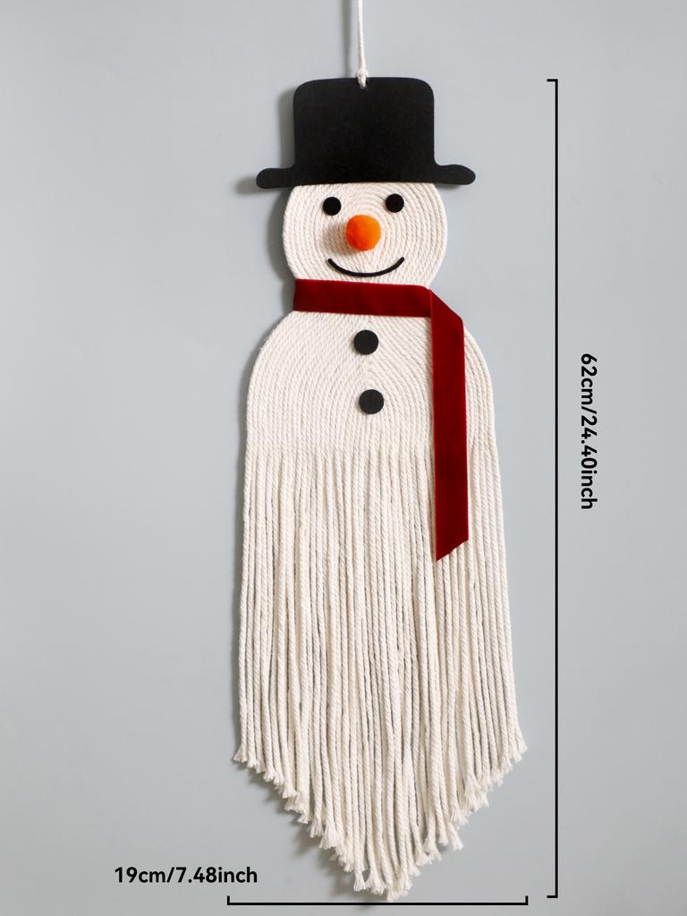 Cute Macrame Snowman Wall Hanging Decor Christmas Snowman with Tassel Design Festive Ornament for Home Wall,Xmas Tree&Party Gift