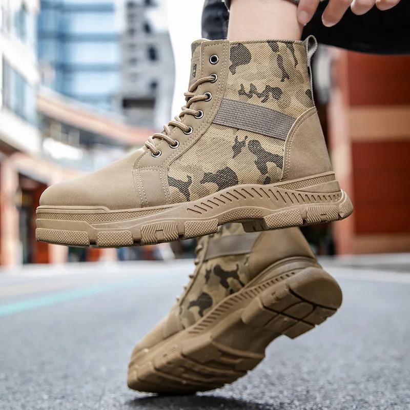 Fashion Men's Boots Winter Canvas Plush Warm High Top Comfortable Non Slip Outdoor Boots Lace Up Platform Short Boots Outdoor Shoes