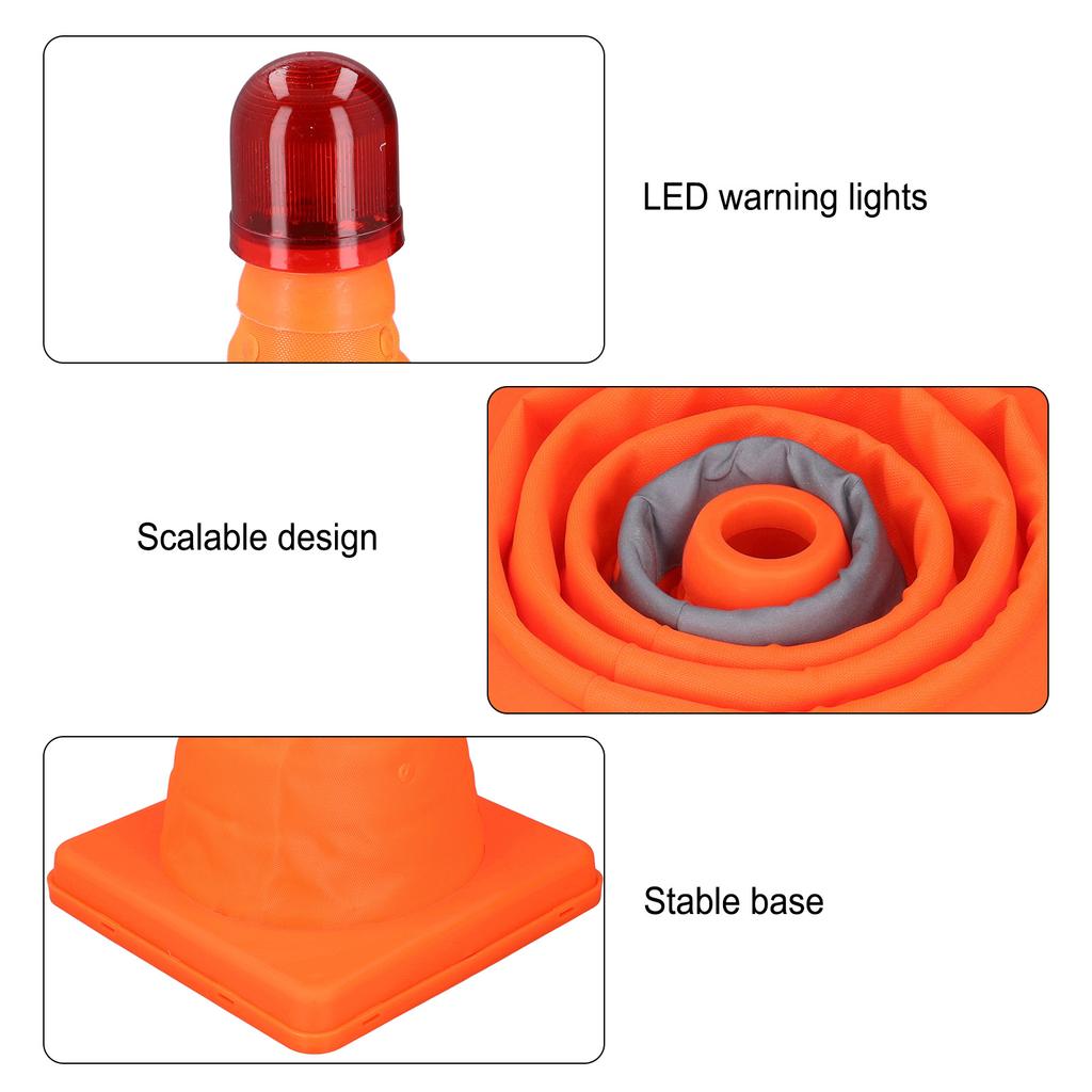 2 Set 30cm Traffic Cones Foldable Reflective Strips Road Safety Cones with Lights for RVs Cars Parking Lots Orange