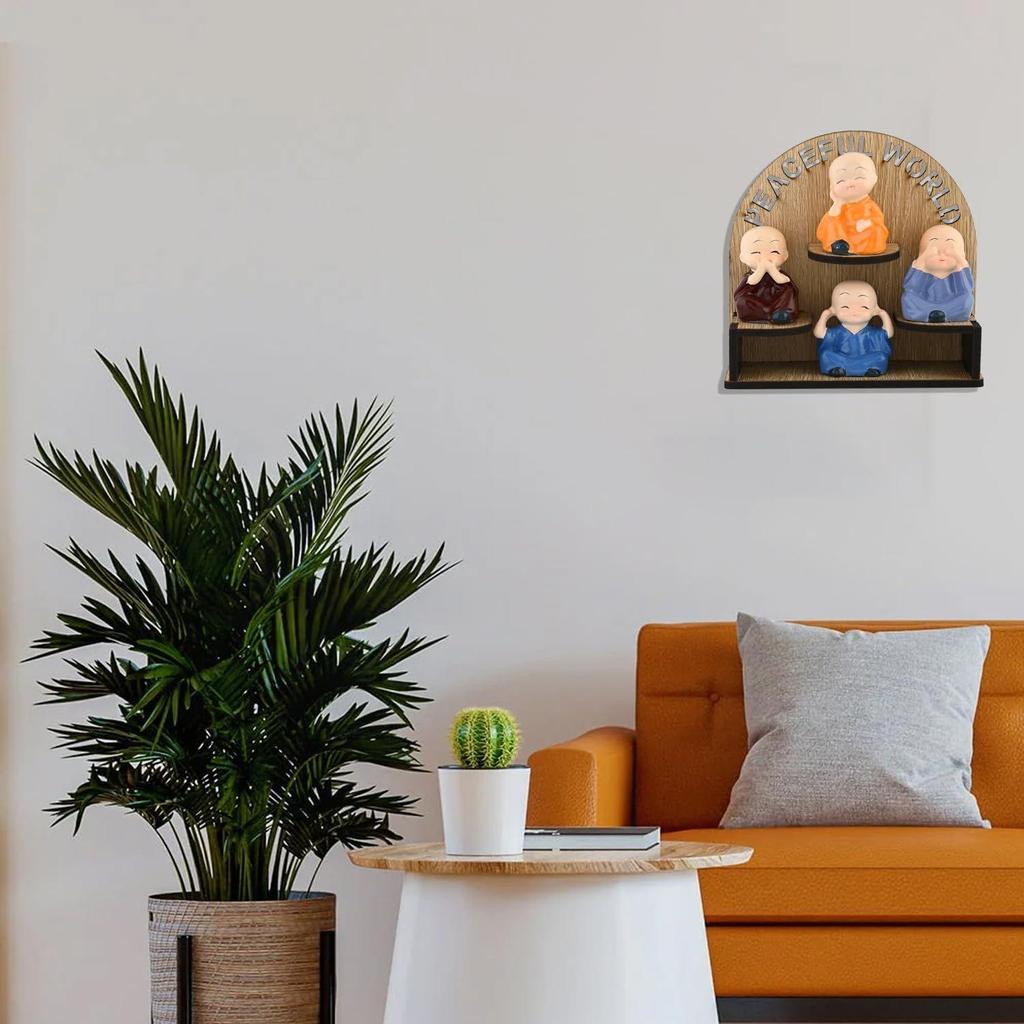 Buddha Monk on Wooden Base Statue Home Decor Items Figurines Showpiece - Cute Mini Baby Buddha Statue