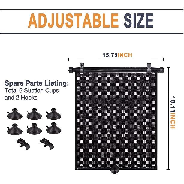 Car Sun Shade Side Window, Retractable Car Roller Shades For Side Window Blocks Harmful Sun Glare And Heat