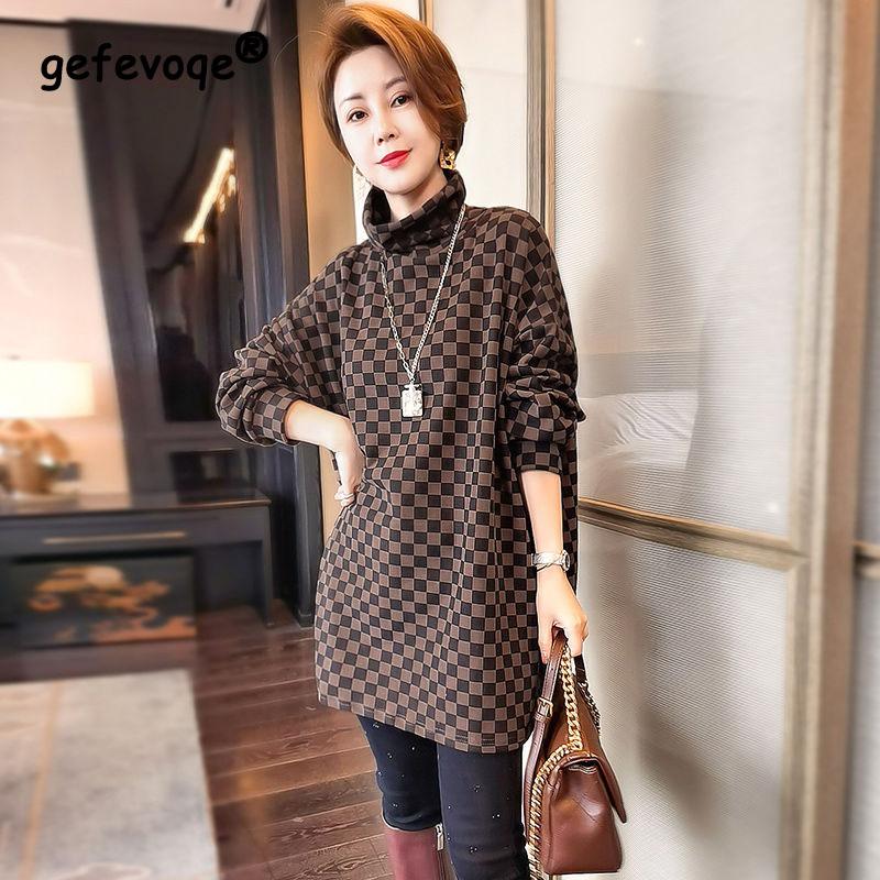 

Осенняя новинка женская большая футболка с высоким воротником из двухстороннего немецкого бархата с подкладкой средней длины, свободная футболка XXXL кофейный