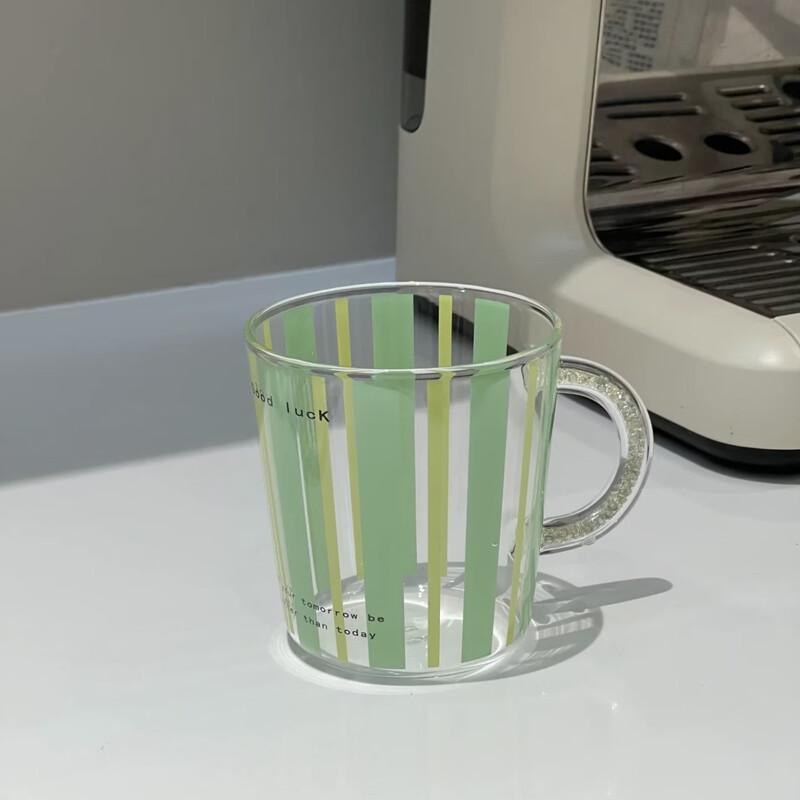 Lucky Striped Glass Mug with Rhinestone Handle