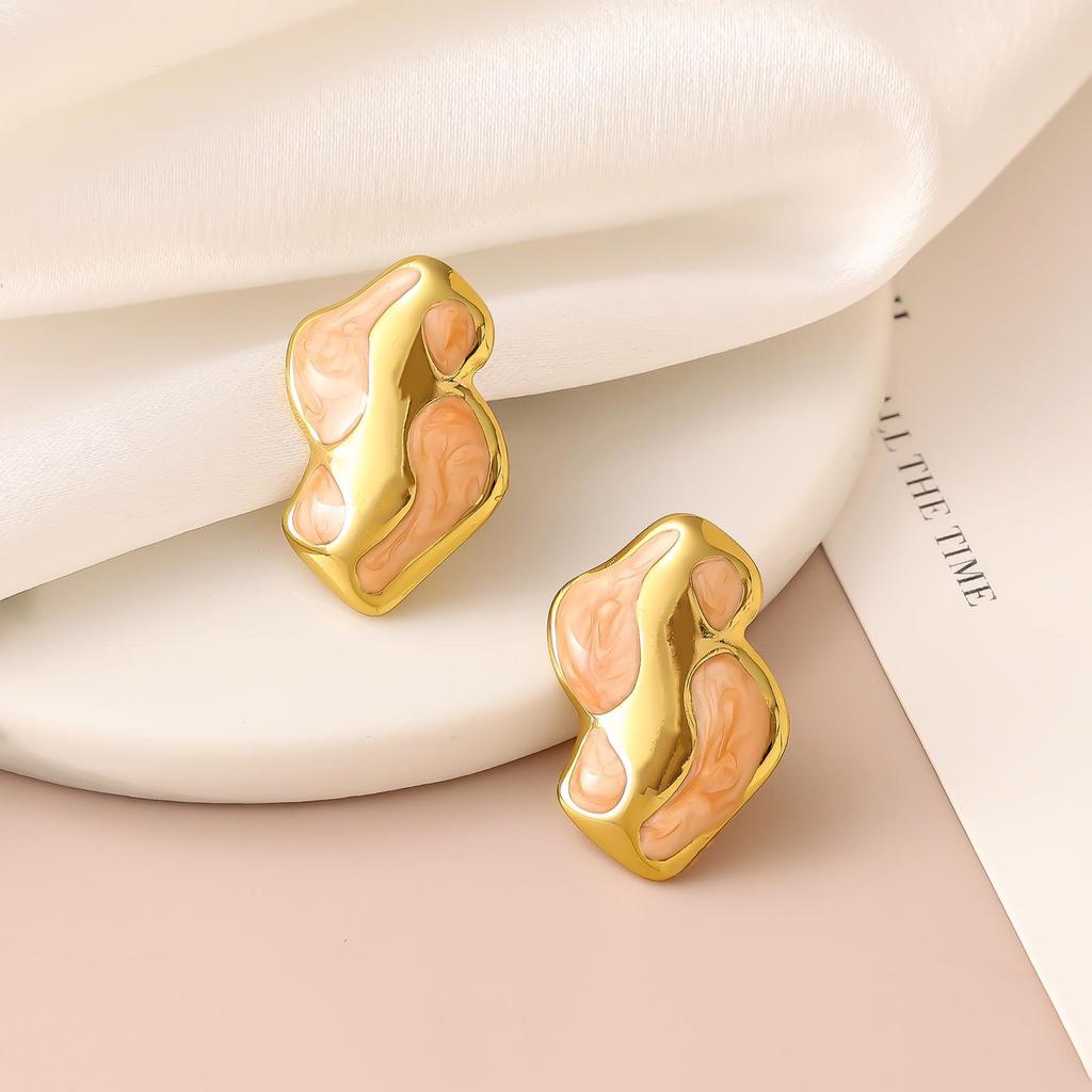 French Enamel Drip Oil Earrings: Stainless Steel, Irregular, Titanium Women's Luxury
