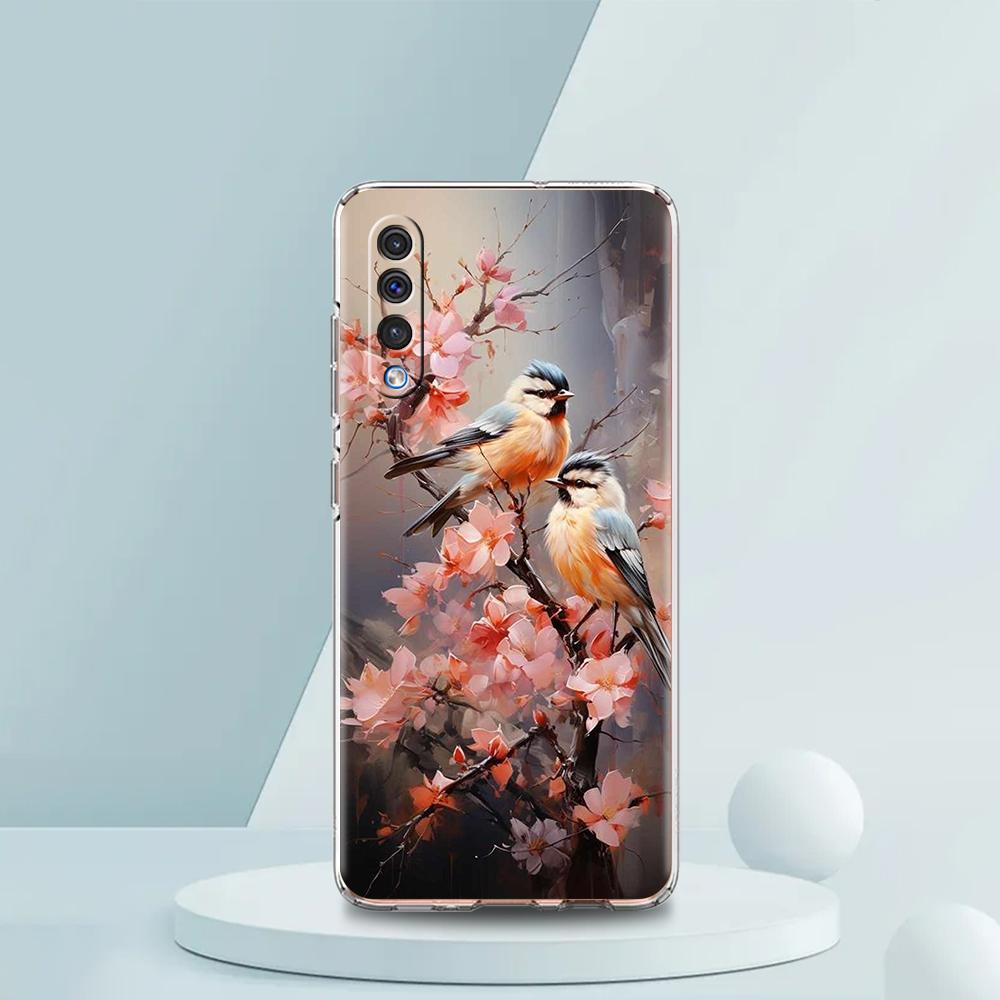 Transparent Phone Case for Samsung Galaxy A16 A14 A12 A22 A24 A42 A02 A06 A20 A30 A40 Soft TPU Cover Flower Floral Bird Pattern