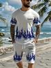 Men's Summer Short Sleeve Set 3D Creative Flame Print Short Sleeve Top Shorts Casual Two-piece Outdoor Fashion Wear