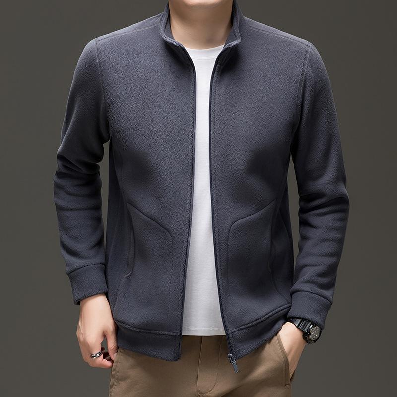 

Новая мужская толстовка Aoziflee с воротником-стойкой, куртка-кардиган, осенне-зимняя, однотонная, повседневная, теплая флисовая куртка для мужчин 4XL серый