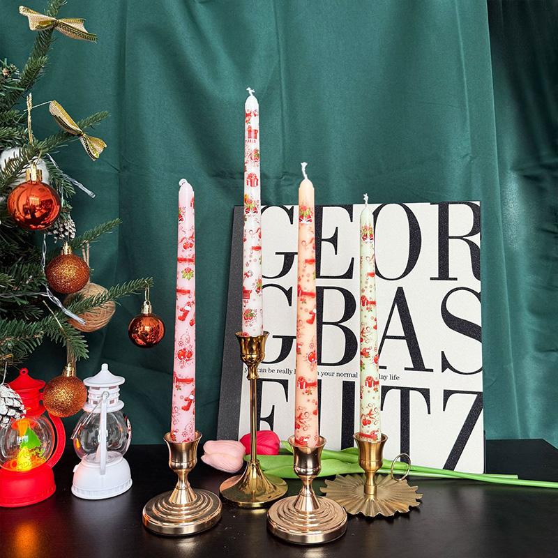 2pcs Tall Unscented Decorations Gift 10 Inch Taper Candle Seasonal Flameless Table Decors Christmas Printed