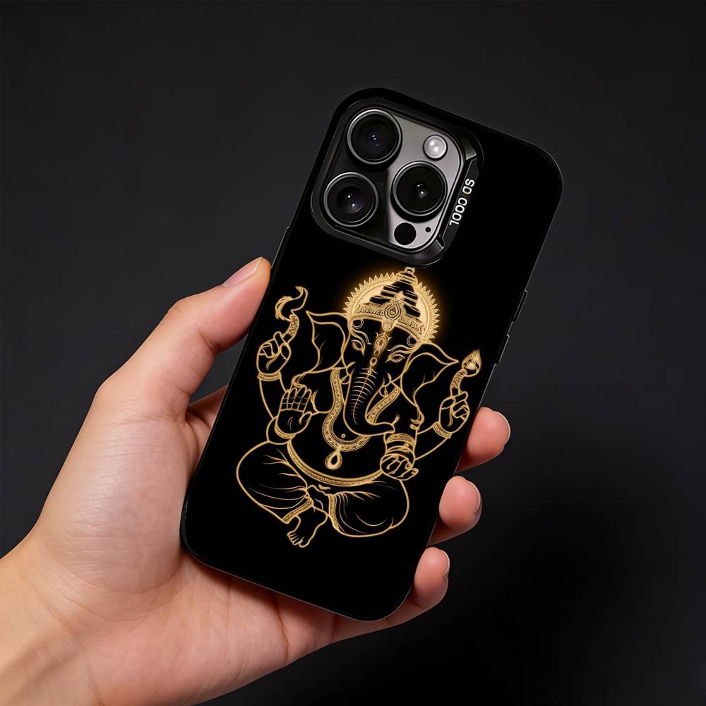 Ganesha Hindu God Ganesh Elephant Phone Case For iPhone17, 16,15,14,13,12 Pro Max Black Candy Matte Shockproof Cover iPhone17air