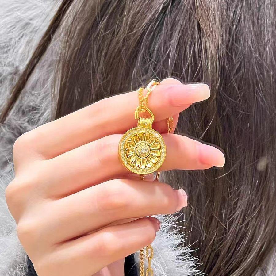 Gold Sunflower Compass Rotating Pendant in Vietnamese Court Style