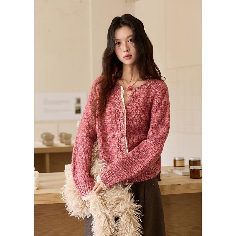 Women s Lace Trim V-Neck Knit Cardigan L