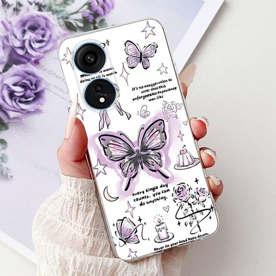 For Oppo Reno8 T Phone Case Reno 8T 5G 4G CPH2481 CPH2505 Elegant Floral Cat Soft Silicone Transparent TPU Lightweight Cases