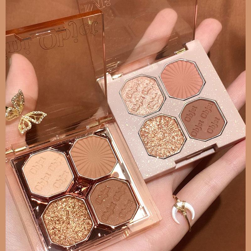 Palette di ombretti mini a 4 colori, finitura opaca e scintillante a lunga tenuta, ombretto altamente pigmentato per il trucco quotidiano degli occhi