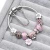 New Fashion Women Elegant 925 Silver Original Bracelet Vintage DIY Three Spring Colors Shili Peach Blossom Bracelet