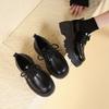Platform Small Leather Shoes Women's Autumn New Retro British Style Heightened Black College Style Lace-up