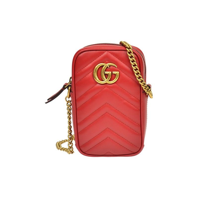 Gucci GG Marmont Quilted Leather Mini Chain Crossbody Bag Red Daily Party Shopping 598597-DTDCT-6433