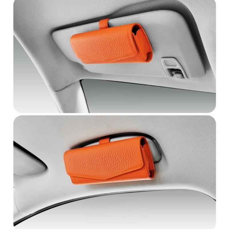 Car Sun Visor Sunglasses Case Hanger Fastener Top layer Cowhide Eyeglasses Holder Card Ticket Storage Box Accessories