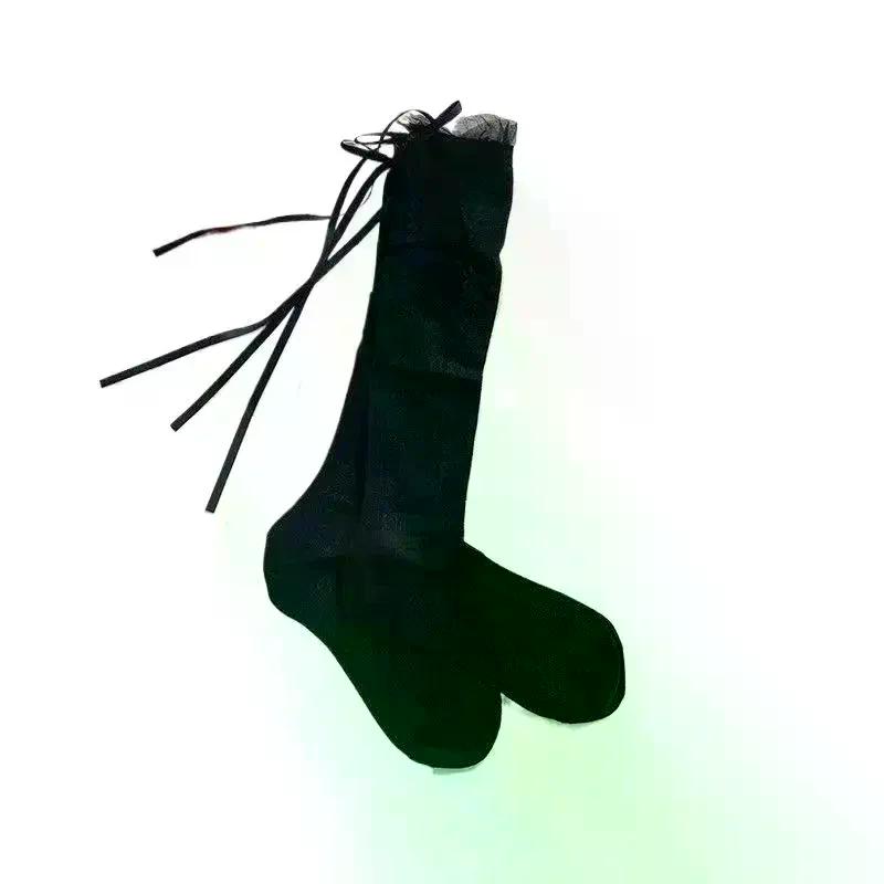 Summer Calf Length Ballet Socks For Women Lightweight Mesh With Bow Lace Cool Slouch Socks For Outdoor Or Indoor
