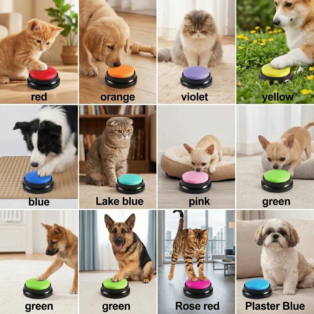 Portable Pet Communication Button Round Battery Powered Voice Training Toy Bright Color Reusable Recording Sound Box