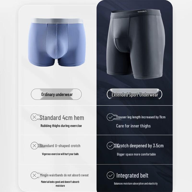 Nanjiren Men's Ice Silk Anti-Chafing Sports Boxer Briefs