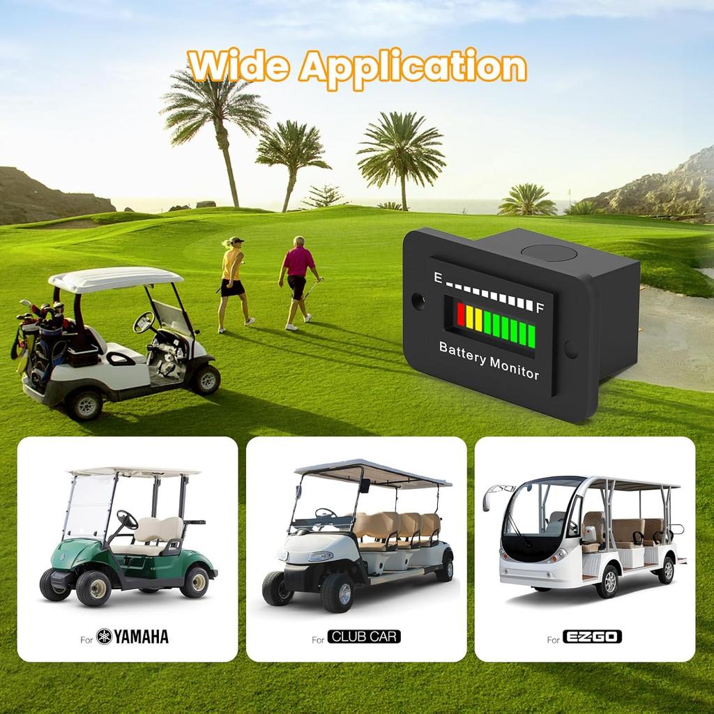 BM210 12V 24V 36V 48V 60V 72V Battery Meter, Waterproof LED Batterys Voltage Display Acid&Lithium Battery Gauge Meter for Golf Cart EZGO Club CAR and