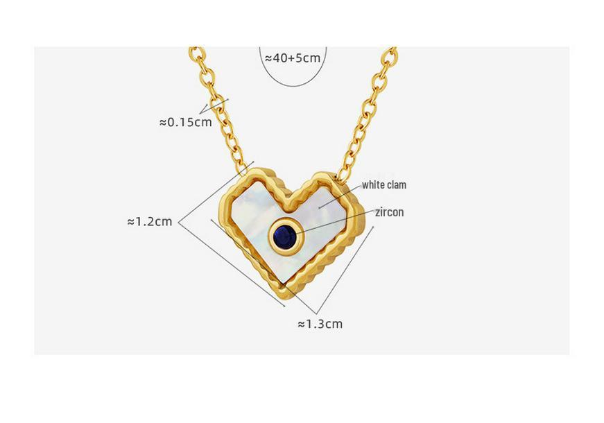 Elegant Heart Pendant Necklace with White Mother-of-Pearl and Zircon, Perfect Gift for Girlfriend or Best Friend, Internet Celebrity Style Jewelry.