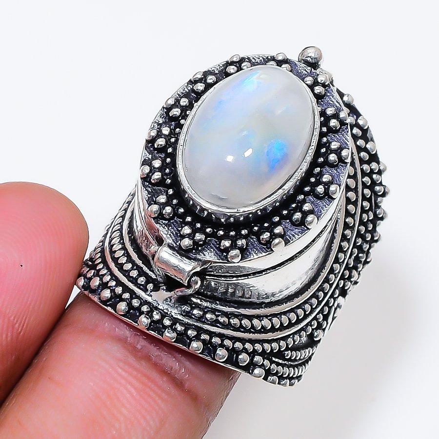 Natural Moonstone Gemstone Handmade 925 Sterling Silver Jewelry Ring Size 9 AR-18642