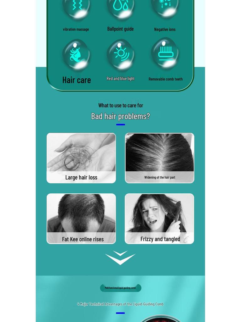 Tragbares Kopfhautmassagegerät: Negativ-Ionen Rot-/Blau-Licht Haarwachstumskamm