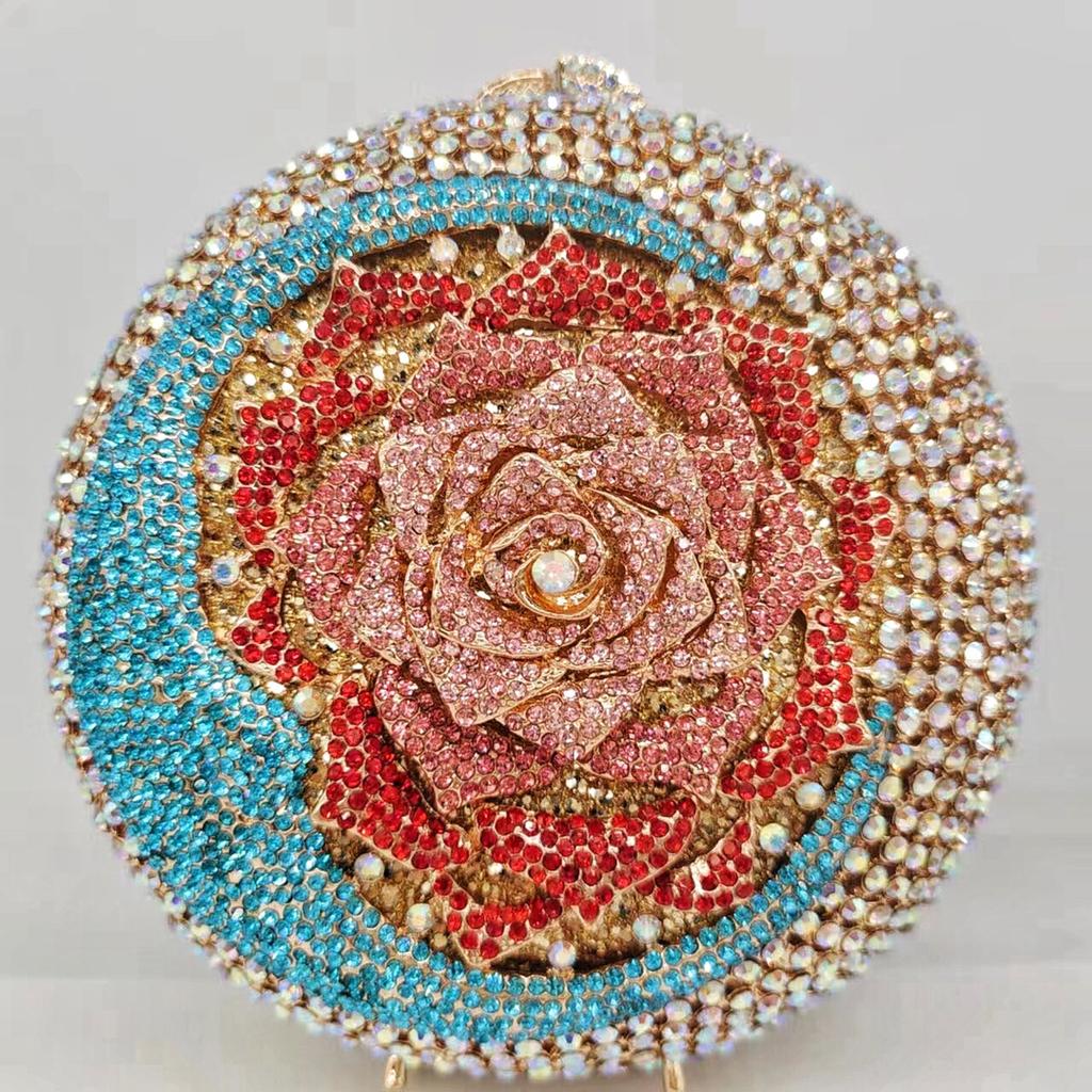Mondblume Kristall Abend-Clutch-Taschen Strass Damen Blumig Party Runde Diamant-Clutches WHTUOHENG Damen Dinner Abschlussball Handtasche