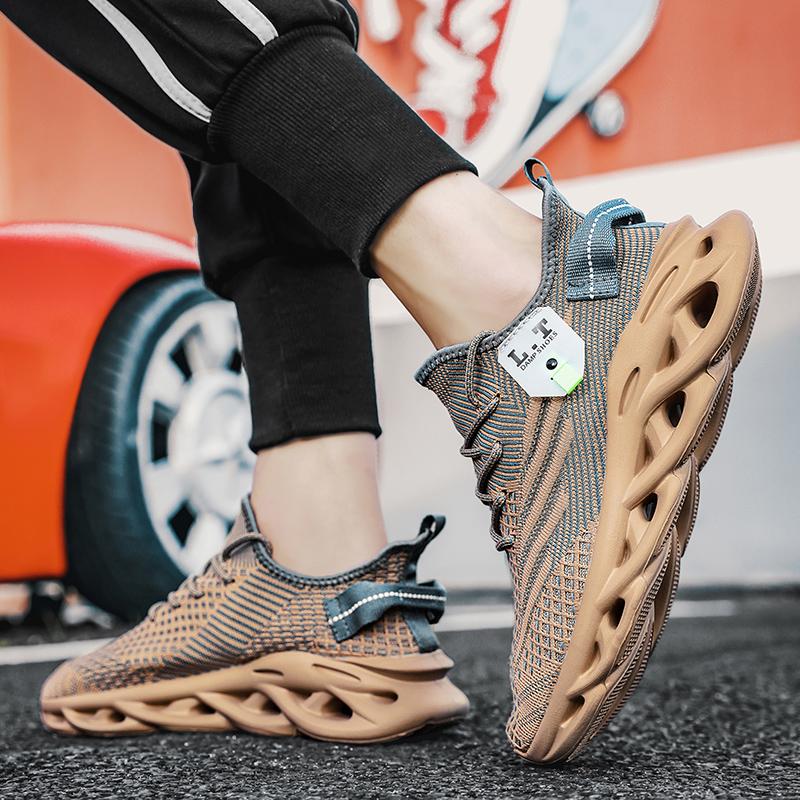 39-48 Summer Men's Large  Sports Shoes Breathable Flying Weave Sports Casual Shoes Thick Sole Blade Mesh Fashion Coconut Running Shoes