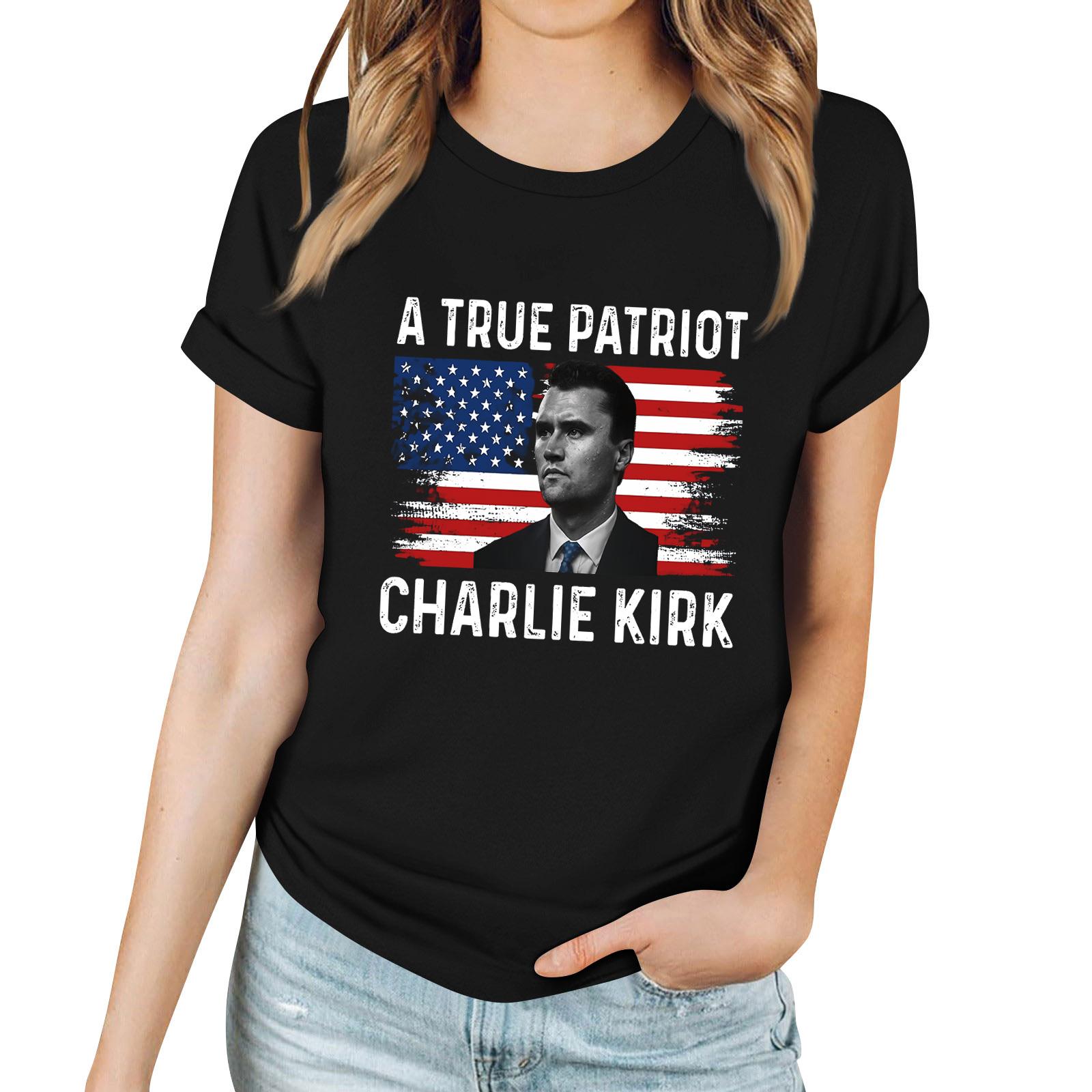 

Женская повседневная футболка с принтом, пуловер с круглым вырезом, топ с короткими рукавами M чёрный