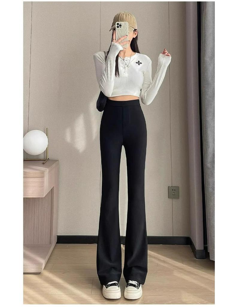 145 Women's High Waist Slim Black Micro Flare Pants - Summer Stretch Petite Fit