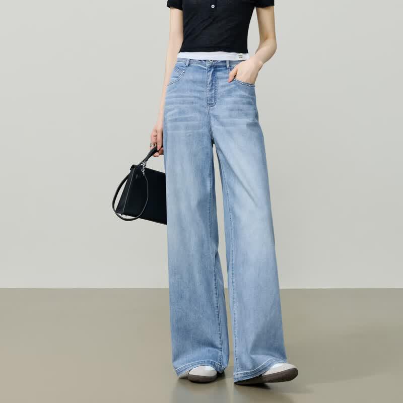 ESE-Y Micro-Shimmer Wide-Leg Hemp Tencel Jeans for Women 32S