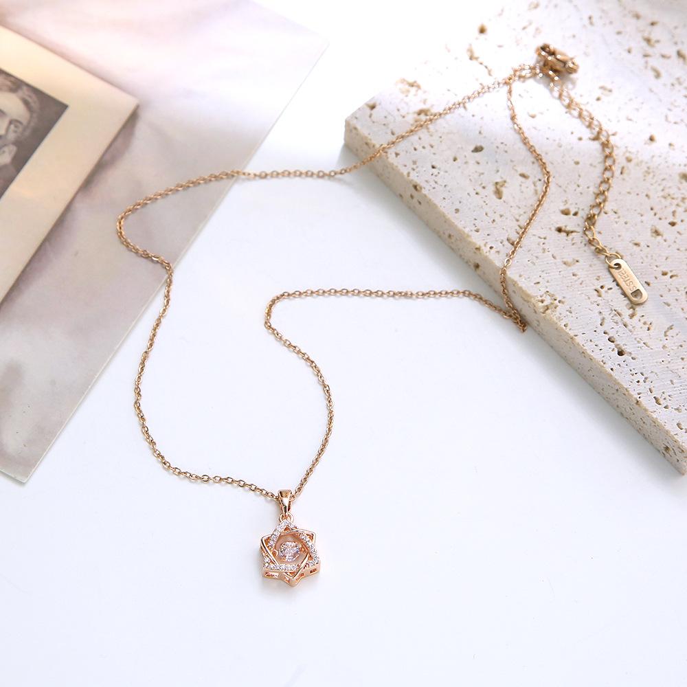 Rose Gold Flexible Six-Pointed Star Collarbone Necklace Titanium Steel Pendant Women Jewelry