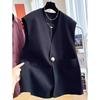 Women's Spring/Fall V-Neck Outerwear: Elegant Sleeveless Blazer Vest with Minimalist Design for Commuting